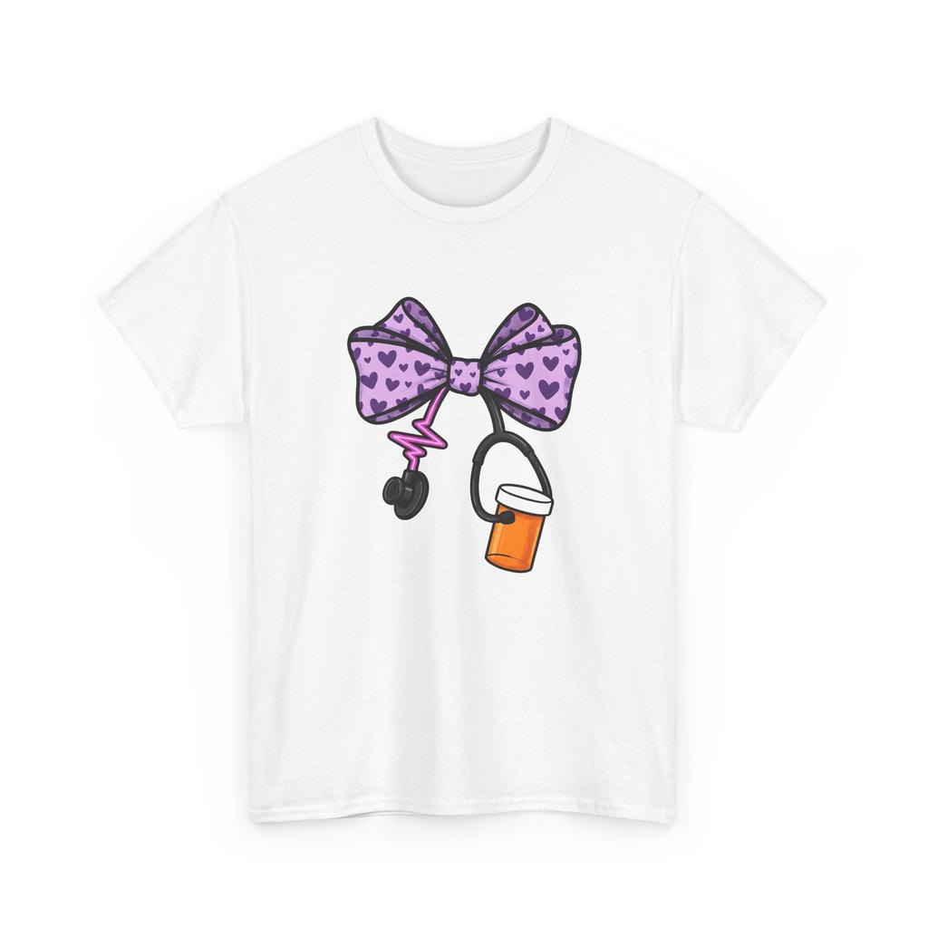 Heart Bow Stethoscope Shirt Nurses Clinic Gift Women Illustration Tee