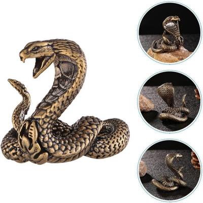 Brass Cobra Figurine Sculpture Snake Ornament Desktop Decoration