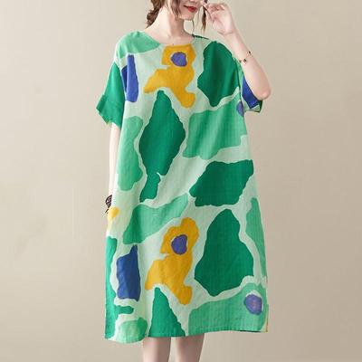 Manica corta Plus size cotone vintage floreale nuovo in abiti da donna casual abito lungo estivo ampio