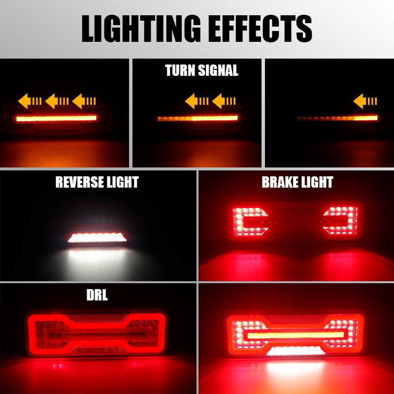 LED Combination Tail Lights DRL Dynamic Turn Signal Light Reflector Brake Reverse Light For Trailer Truck Tractor Camper 12V 24V