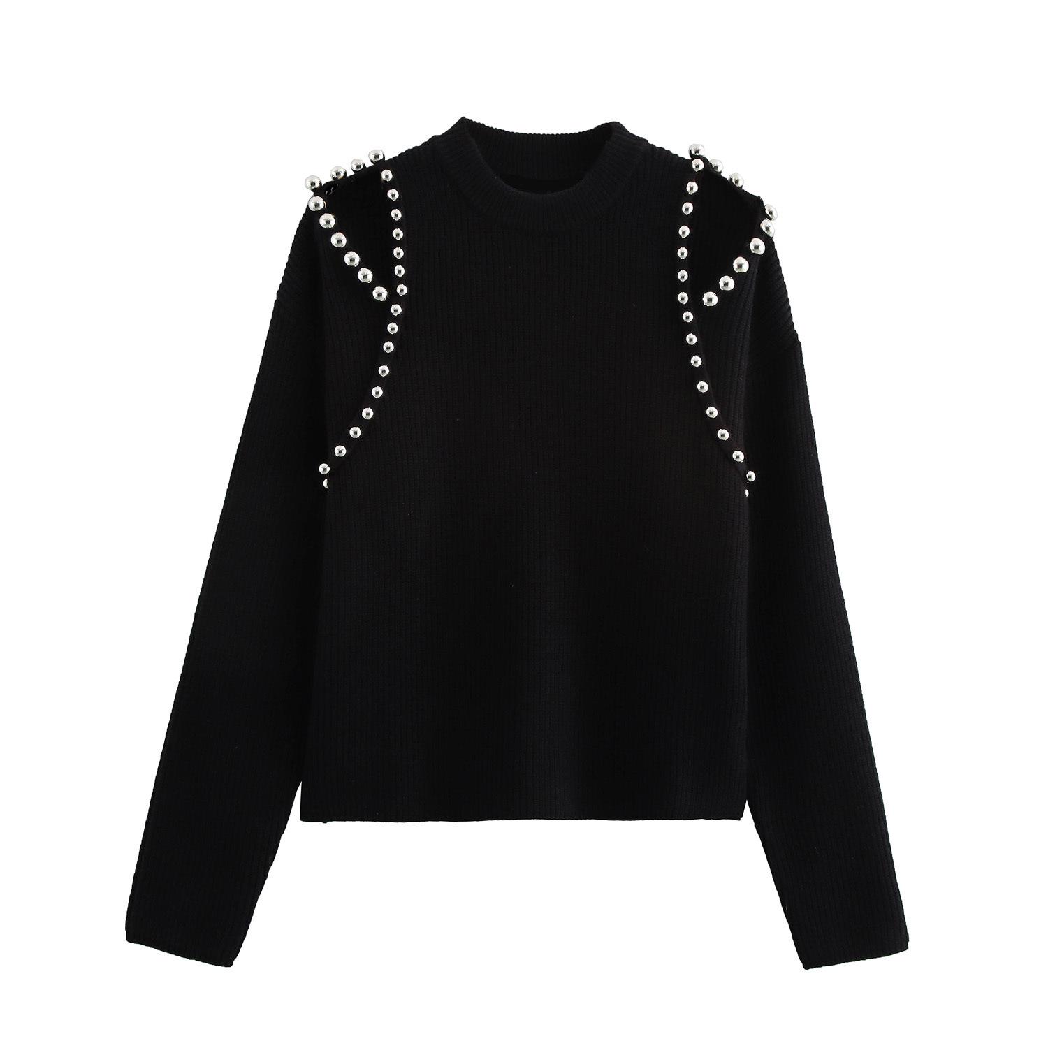 

Women s High-Neck Beaded Knit Sweater Large