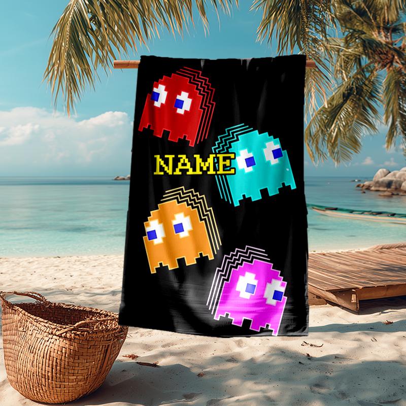 Custom Name Ultra-Soft Beach Towel with Pac-Man Theme,Ideal for Pool - Camping, Diving - Perfect Travel Essential, Vibrant Beach Towel.