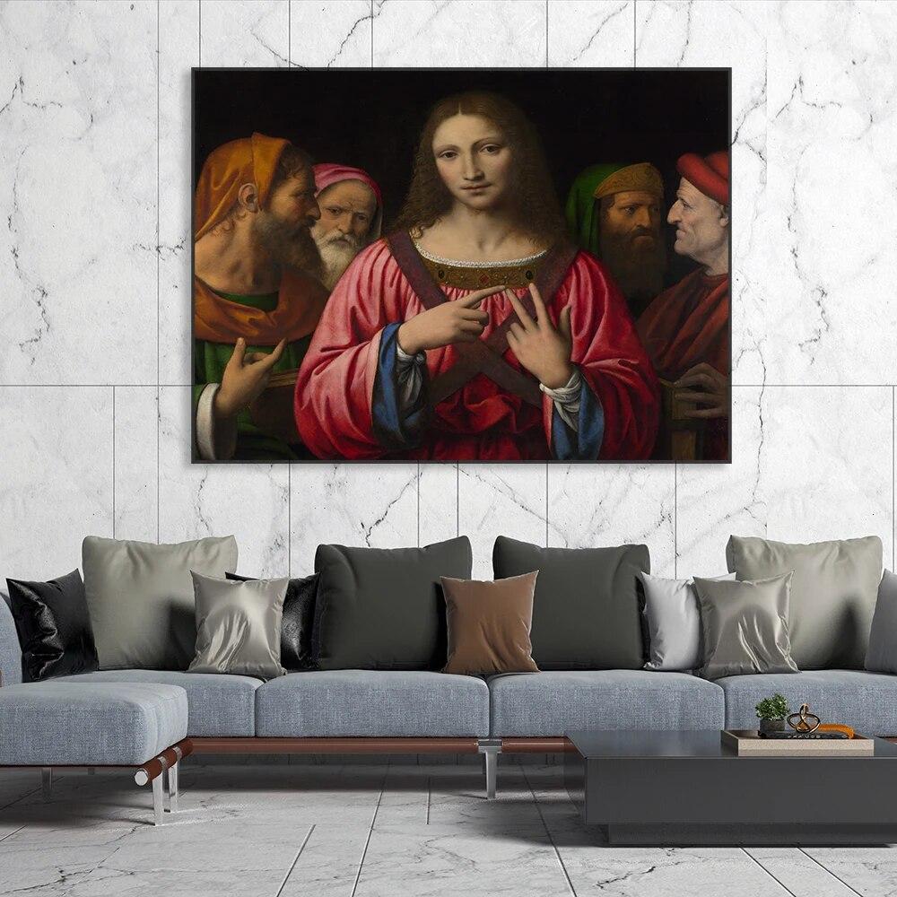 Renaissance Poster Christ Among the Doctors Oil Painting Print Bernardino Luini Canvas Painting Vintage Portrait Home Decor