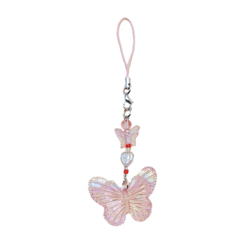 Butterfly Beaded Hanging Pendant Sweet Phone Strap Y2K Bag Decoration Portable Hanging Lanyard Gift for Girls Women