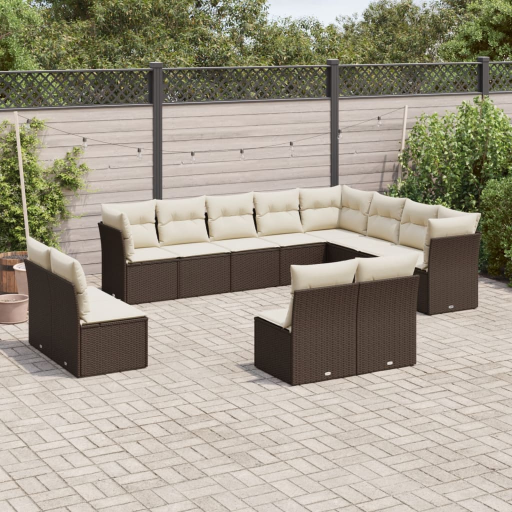 12 Piece Garden Sofa Set with Cushions Brown Poly Rattan