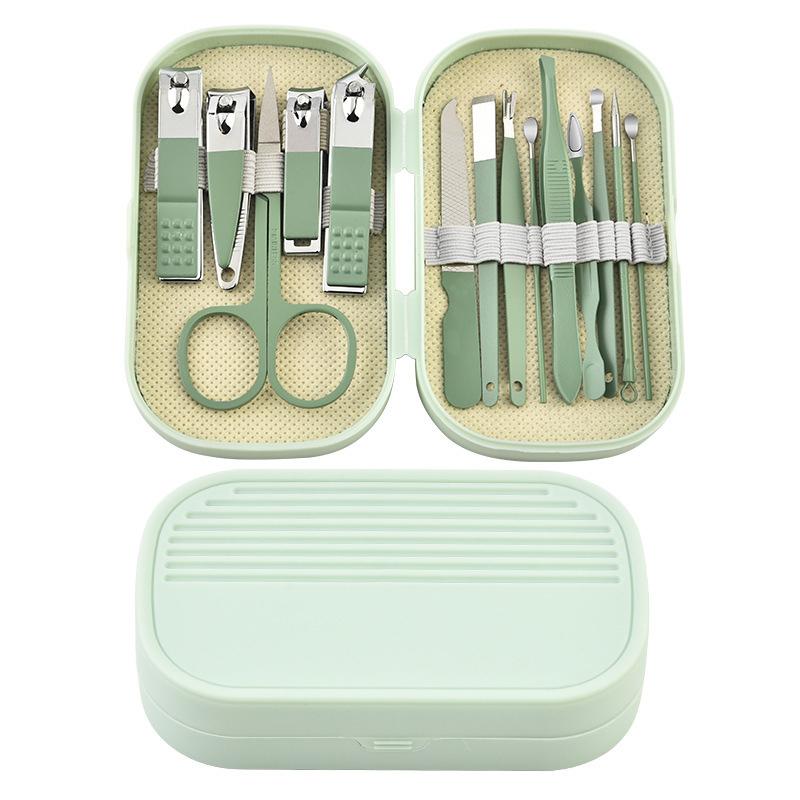 14 Piece Deluxe Manicure & Pedicure Set Pink And Blue Stainless Steel Nail Scissors, Clippers, Ear Digging Spoon for Men & Women