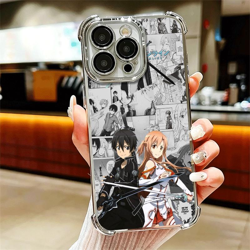 Sword Art Online Anime Plating Phone Case For Iphone 16 17 Pro Max Air 16E 14 15 Plus 12 13 Mini Anti-Fall Airabag Cover