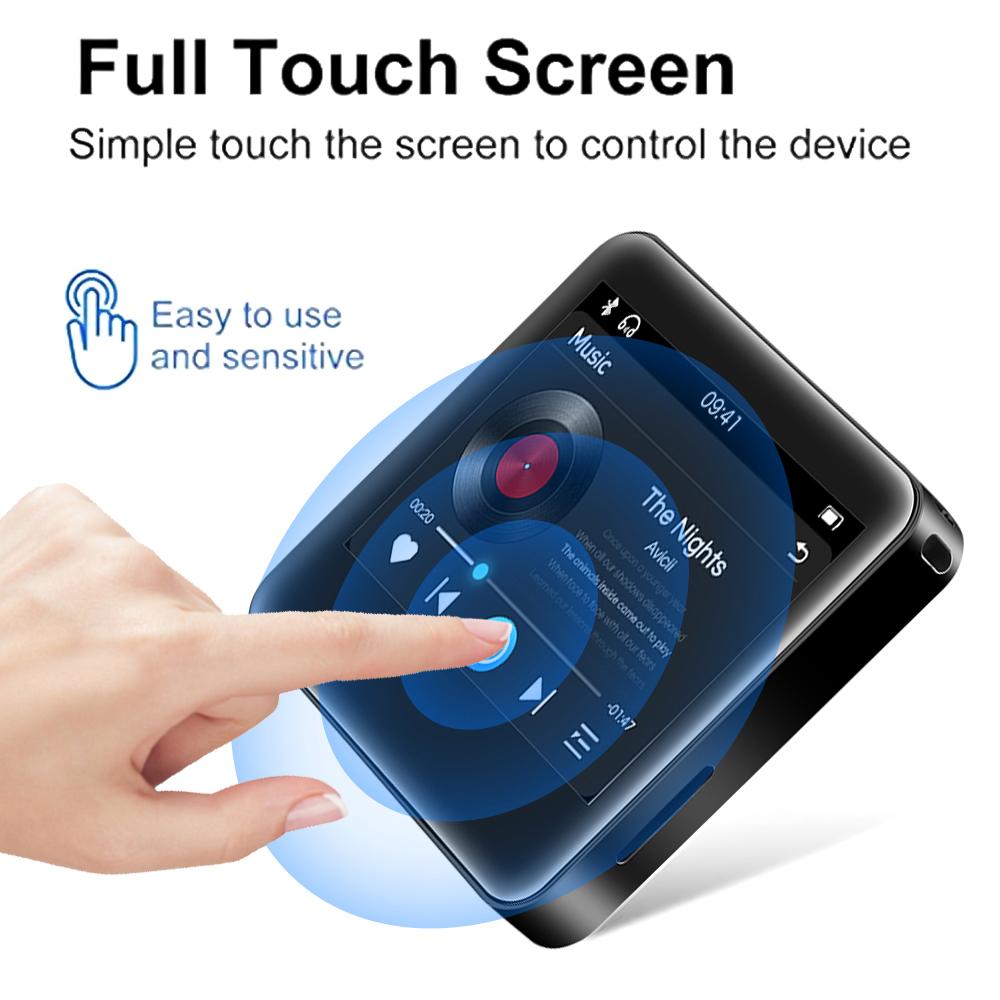 High Quality Metal Music MP3 Player Bluetooth 5.0 Touch Screen 4GB Memory Music Video Player Support TF Card FM/Ebook/Recording