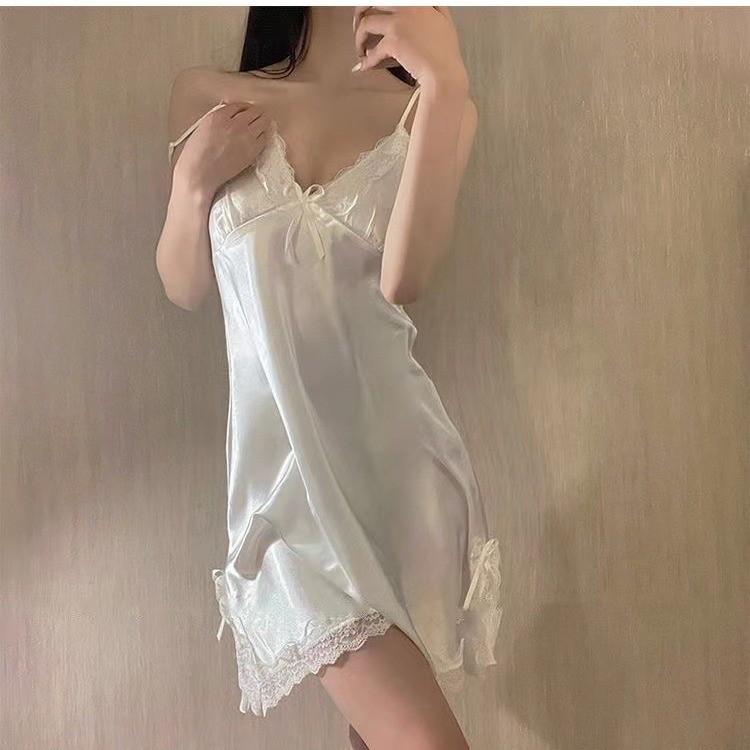 Silklike Satin Chemise For Women With Lace Trim And V Neck For Home Wear
