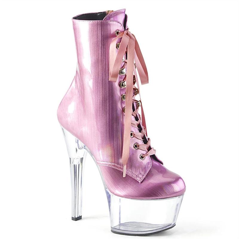 17Cm Super High Heel Short Boots Low Boots Platform Performance Transparent Skinny Legs High Women's Fashion Boots