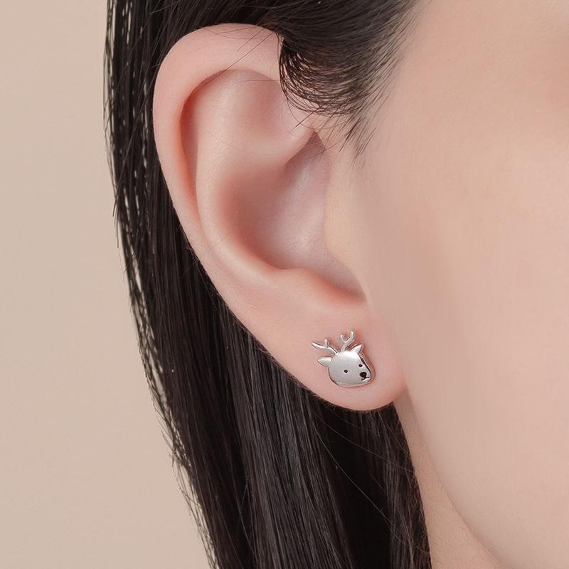 Original 999 Sterlingsilber Ich liebe dich Hirsch Ohrstecker - Süß, Niedlich, Europäischer & Amerikanischer Mori-Stil für Weihnachten