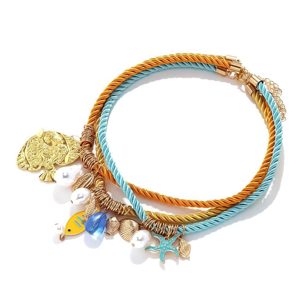 Necklace Set Nylon Rope Necklace Marine Organism Charms Dopamine Necklace Women