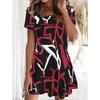 Sommer Damen 3D-Druck Rundhals Kurzarm Kleid Mode Vielseitig Trend Atmungsaktiv Lässig