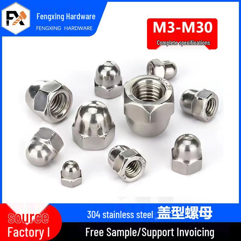 

304 Stainless Steel Dustproof Decorative Cap Nut with Half-Round Head - Sizes M3-M20 M3 Thread Pitch 0.5