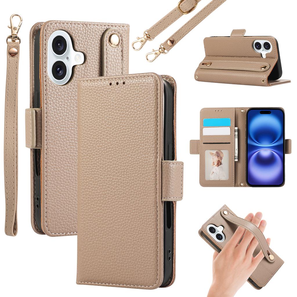 For iPhone 16 Plus Leather Case with Card Holder,Straps,Shockproof Wallet Phone Cover