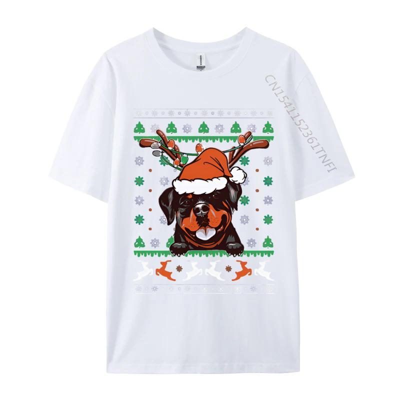 Classic Tshirt Ugly Christmas Rottweiler Reindeer Tshirt For Unisex Printed T Shirt Cotton Green And White Graphic T Shirt