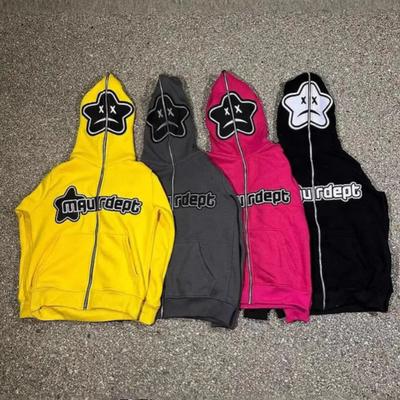 Autumn and Winter Y2K Star Print Casual Personalized Hooded Loose Cardigan Men's and Women's Zipper Hoodie