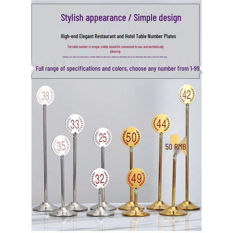 Gold-Plated Stainless Steel Double-Sided Table Number Plate for Restaurants