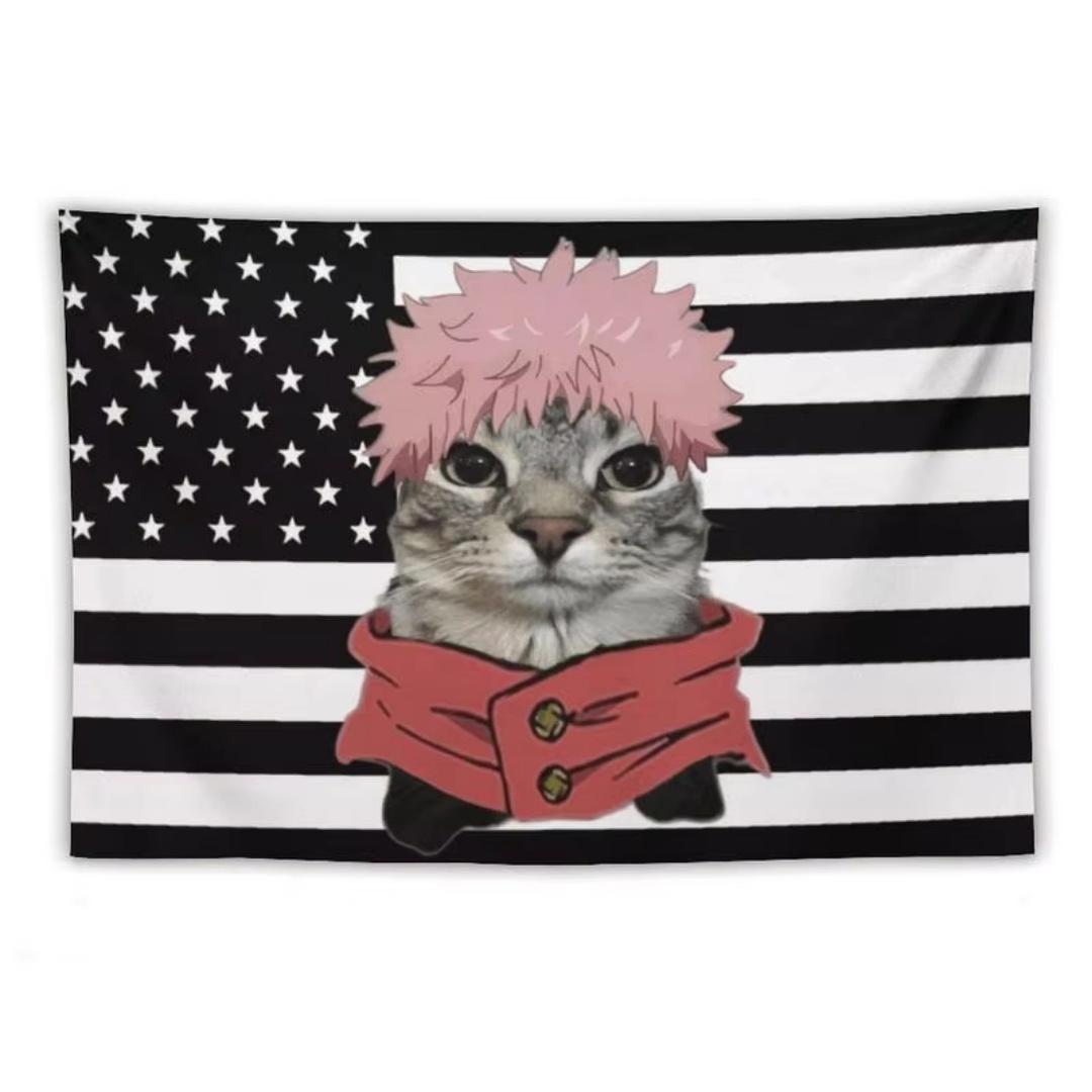 

Black USA America Flag Tapestry Anime Funny Room Merch Backdrop Tapestry Jujutsu Kaisen Aesthetic Decor Decoration Decorative 74x94cm(29x37in)