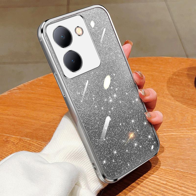 

Чехол для Vivo V30e 5G Y03 Y18 Y18s, мягкий силиконовый чехол с кромкой, блестящий чехол из ТПУ для телефона, задняя крышка For Vivo Y18 серебряный