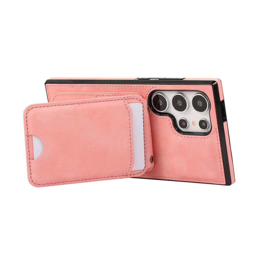 For Samsung Galaxy S25 Ultra Case Card Holder Kickstand Leather + TPU Phone Cover with Shoulder Strap