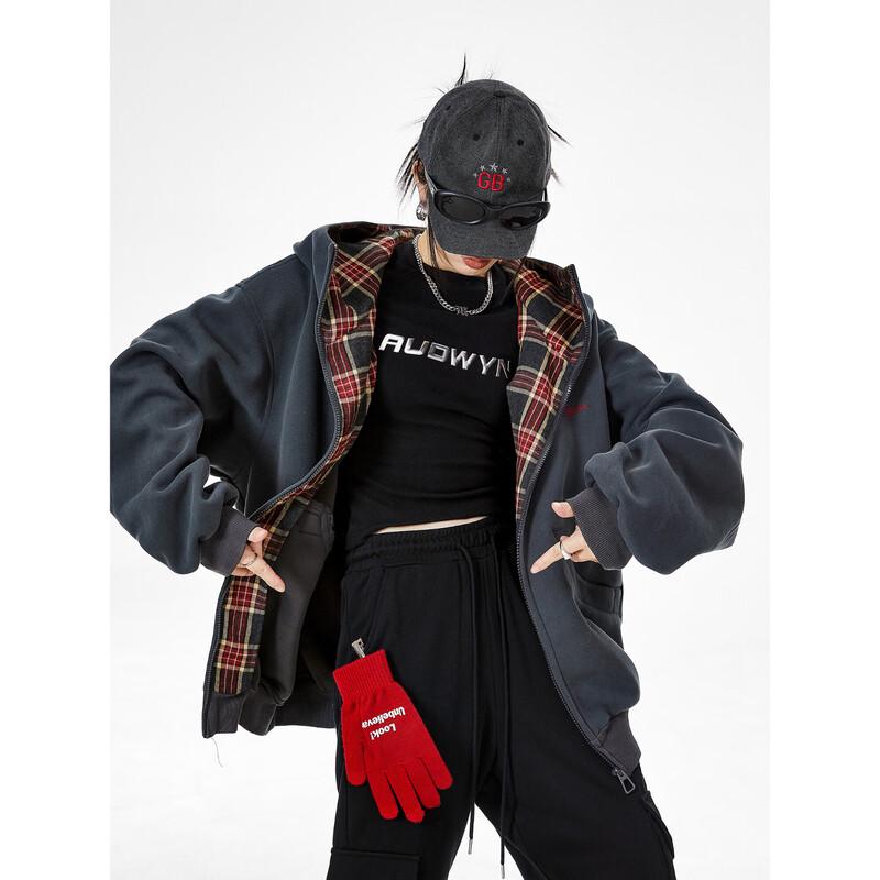 

ICH MODE Women s Plaid Patchwork Hooded Sweatshirt L