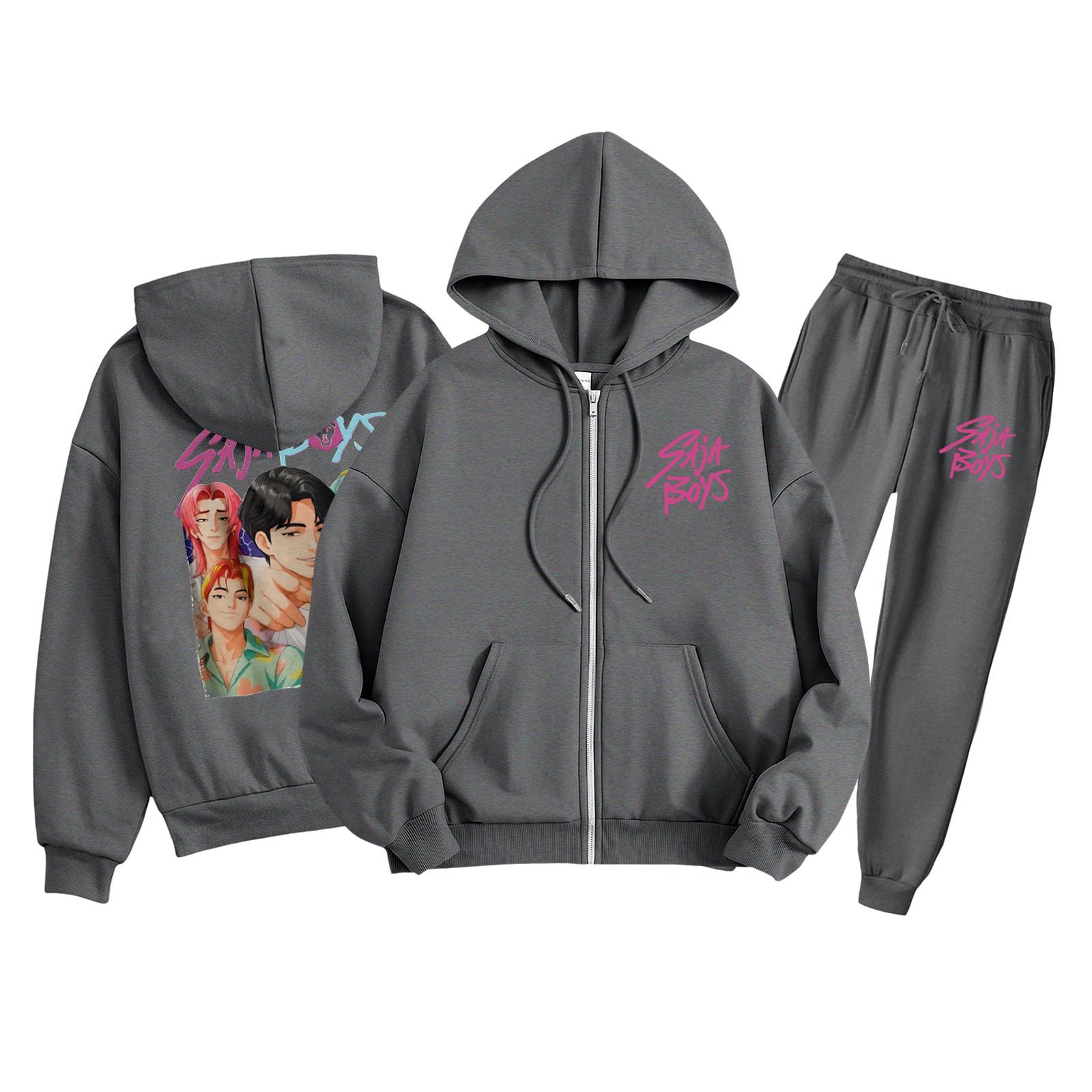 

Children s Fashion Long Sleeve Zipper Hooded Sweatshirt Sweatpants Print Pocket Sweatshirt Set 120