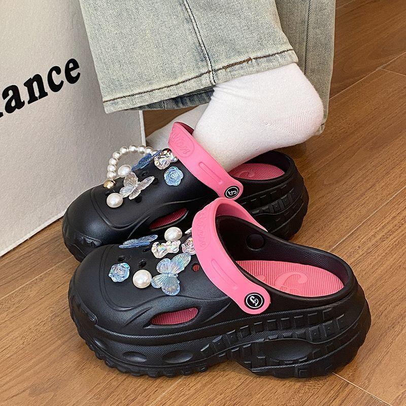 New Beach Removable Thick Bottom Hole Shoes Women's Non-slip Butterfly Outside Wear Heightening EVA Baotou Slippers
