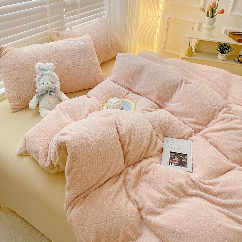 Milk Velvet Four Piece Set Ins Wind Winter Thickened Coral Velvet Bedspread Quilt Cover Flannel Bedding