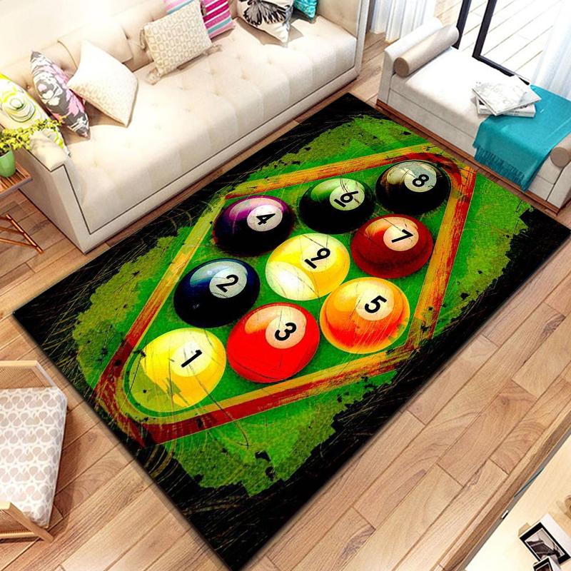 3D Colorful Snooker Billiard Carpet Ball Sports Area Rug for Living Dining Room Bedroom Decor Floor Rug Bathroom Non-Slip Rugs