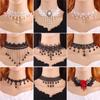 Party Black Beaded Flowers Sexy Lace Neck Choker Necklace Tassel Chain Women Halloween Jewelry
