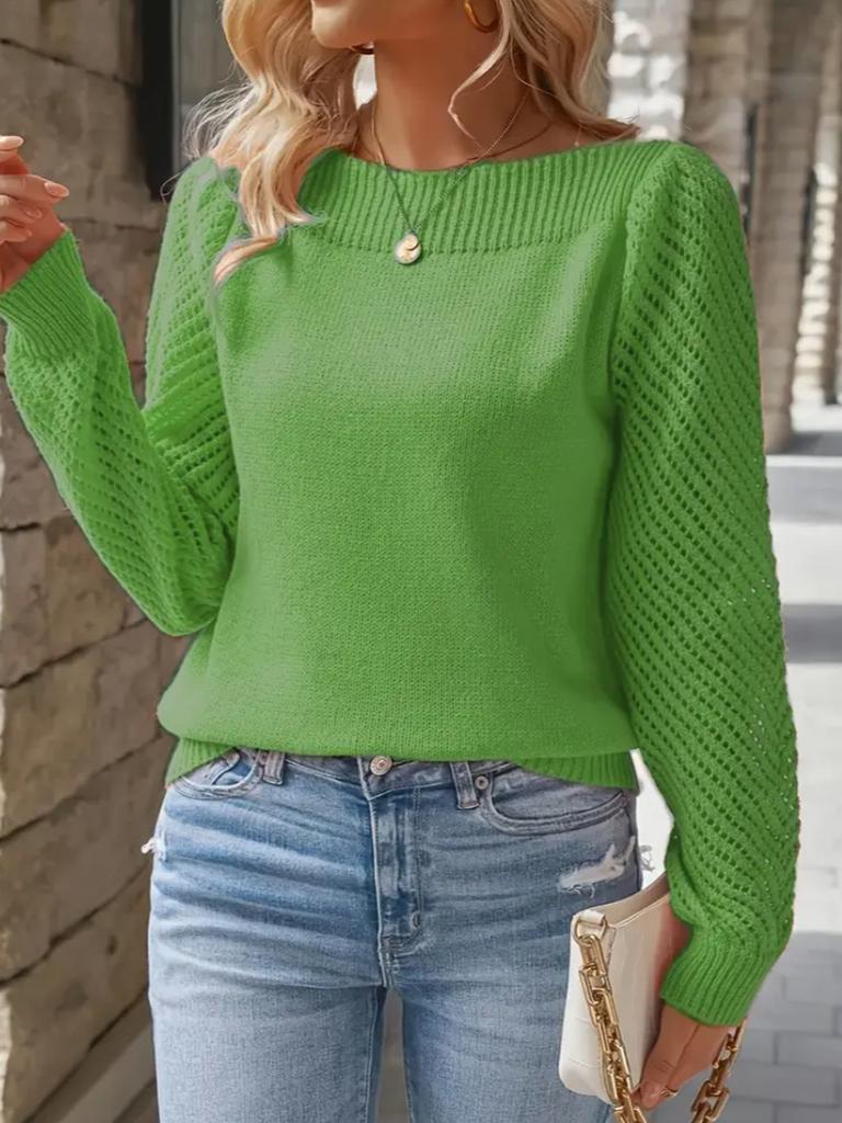 Women's Spring New Arrivals Crewneck Knit Top Hollow Long Sleeve One Shoulder Sweater