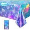 3 Pack Iridescent Winter Snowflake Plastic Tablecloth Decorations, Holographic Blue and Purple Snowflake Winter Wonderland Disposable Table Cover for