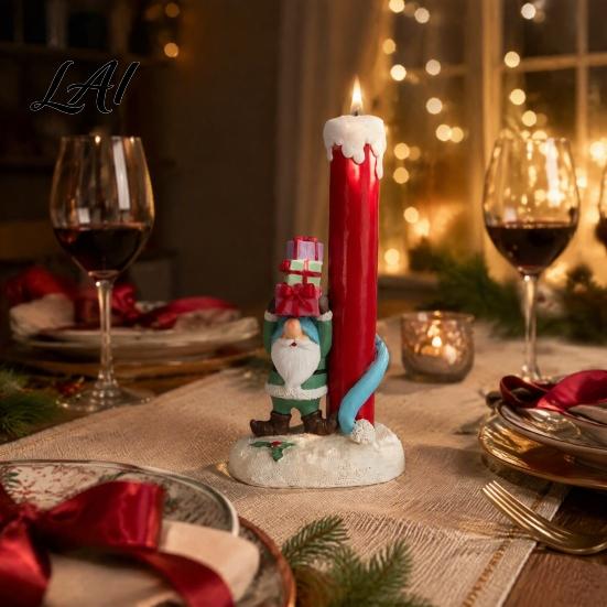 Festive Indoor Tabletop Displays Christmas Resin Figurine Candle Holder LED Flameless Electronic Light Decorative Figurines for Holidays Snowman Elf