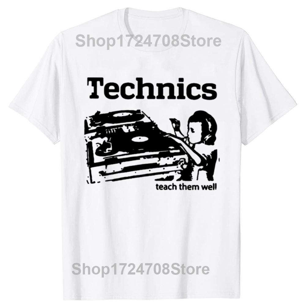 Lustige DJ Technics Teach Them Well Grafik T-Shirts Herren Damenmode Lässiges T-Shirt 100% Baumwolle Lockeres Oversized T-Shirt