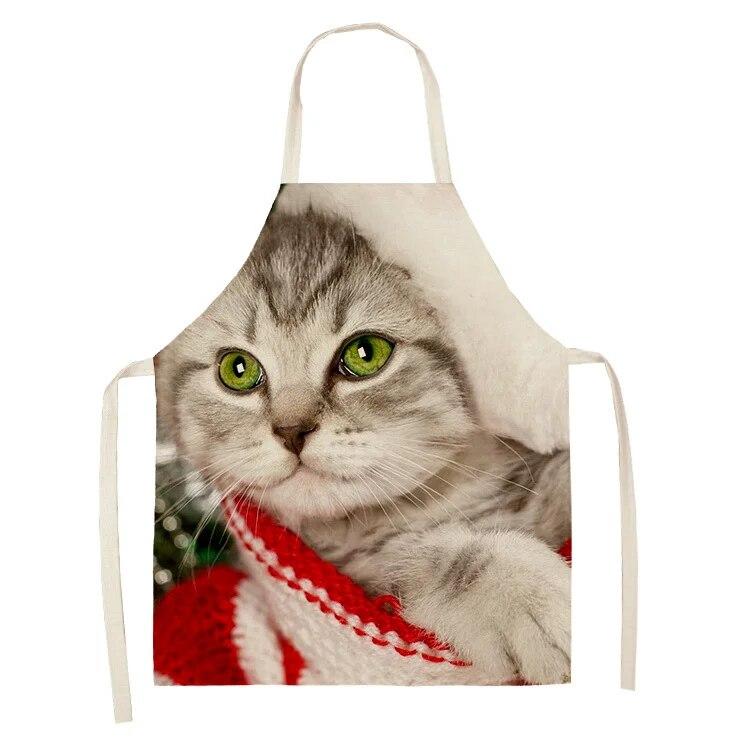 Simple Red Hat Cat and Dog Pattern Women's Kitchen Apron Linen Clean New Year 2022 New Apron
