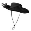 Men Fisherman Hat Flat Top Wide Brim Breathable Sun Hat Adjustable Windproof Drawstring Sun Protection Hat