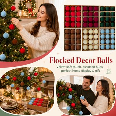 8 Pack Flocked Christmas Ornament Balls for Holiday Tree Decor