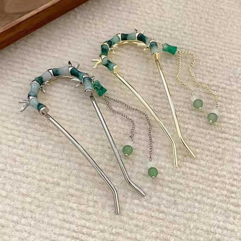 New Chinese Style Bamboo Knot Women's U-shaped Alloy Hairpins with Bun Heads Hair Accessories Fashionable High-end Shark Clips