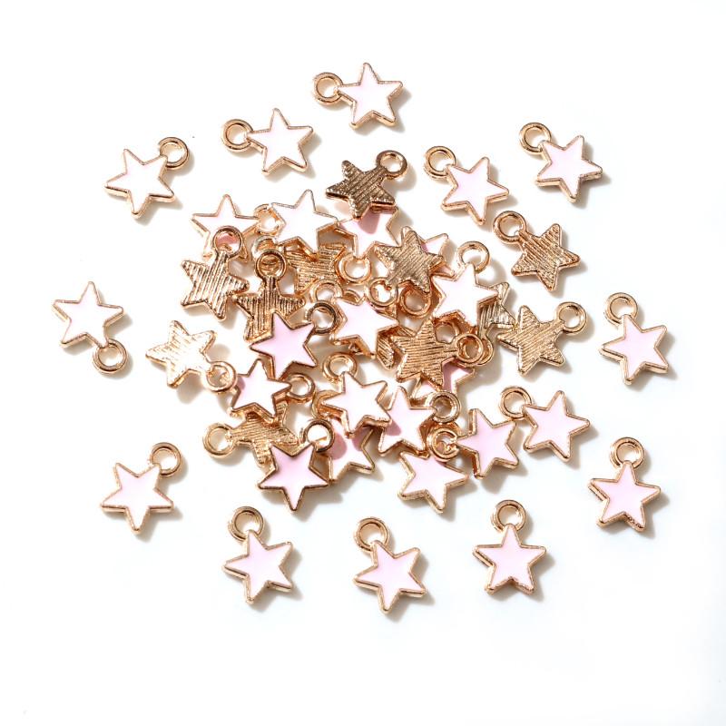 50PCS 6*8mm 9 Color Alloy Metal Drop Oil Small Stars Charms KC Gold Pendant For DIY Bracelet Necklace Jewelry Making Findings