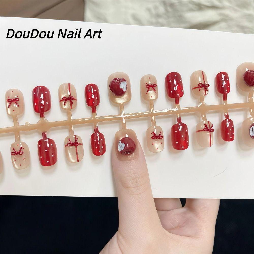 Polka Dots False Nails 30 Pcs/Set Extended Nail Extensions Cute Fake Nail Tips  Nail Art DIY