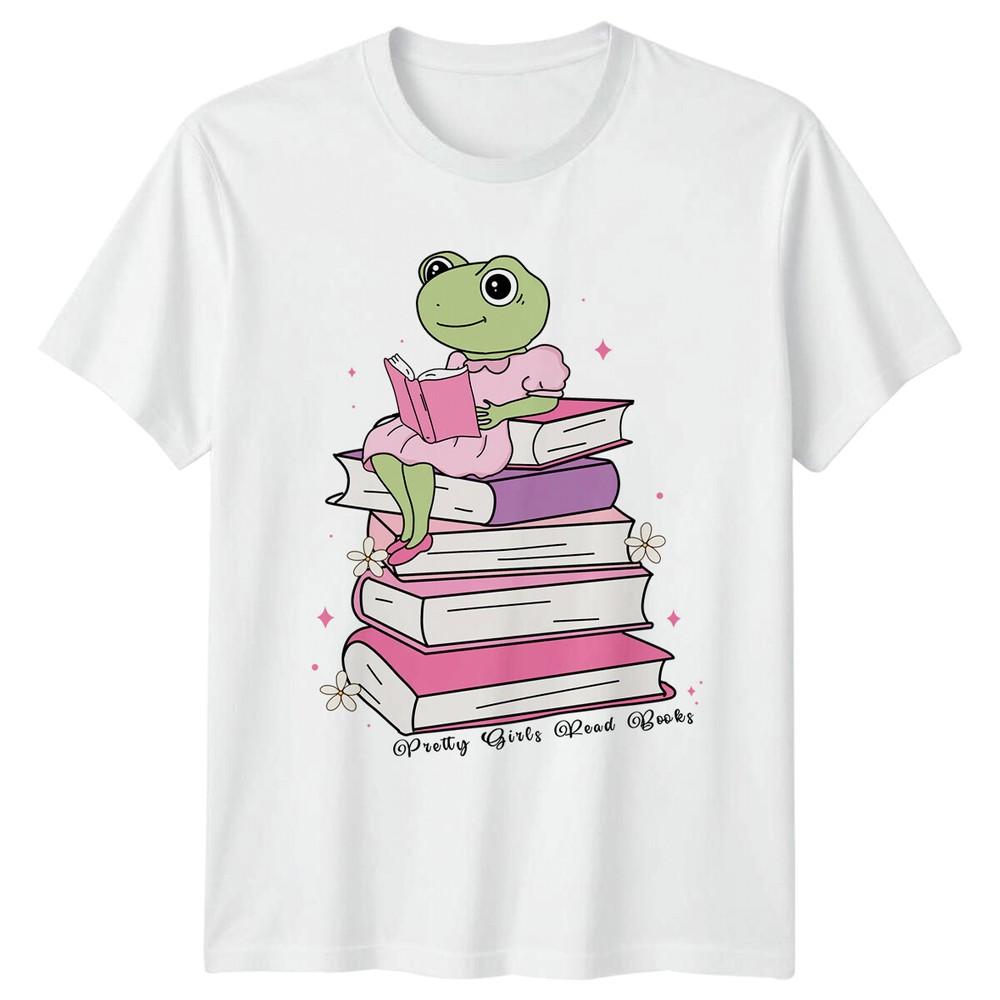 Pretty Girls Read Books Frog Bookworm TShirt for Book Lovers S
