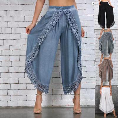 Moda Kadın Dantel Harem Pantolon Geniş Bacak Pantolon Kadın