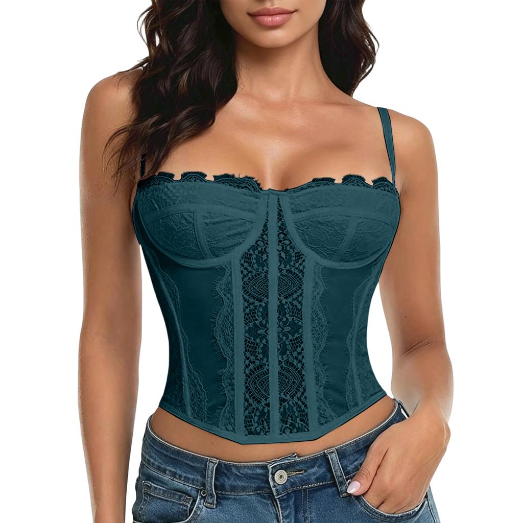 Women's Push-Up Corset Top with Underwire, Lace and Slimming Boning for Shapewear
