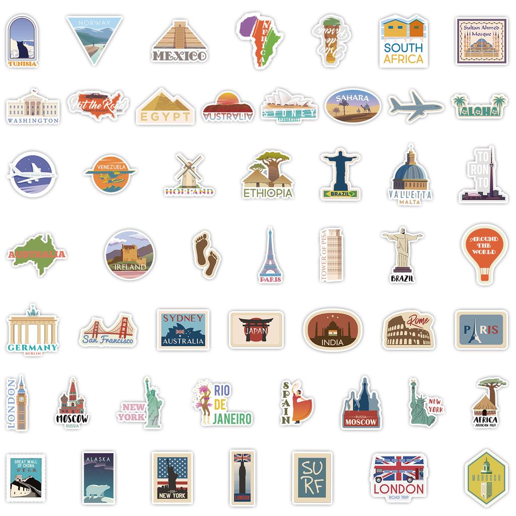100 Travel Graffiti Stickers Suitcase Car Laptop Skateboard Mobile Phone Waterproof Decorative Stickers