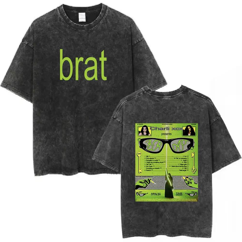 Charli Xcx Brat Arena Tour Washed T Shirts Men Women Fashion Pop Music Tshirts Cotton Vintage Tshirt Oversized Streetwear