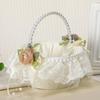 Ivory White Rose Wedding Flower Basket for Bride and Flower Girl