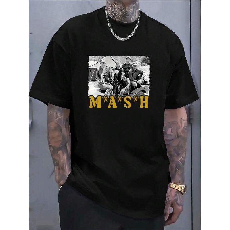 European Size Vintage MASH Cast Pattern-Shirt- Quality, Short Sleeve, Round Neck, Fun Summer Wear, Camping Theme, Camping-Shirt S чёрный