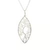 Hand-Wrapped Silver Natural Gravel Tree Of Life Necklace, Curved Crystal Lucky Tree Leaf Necklace N04