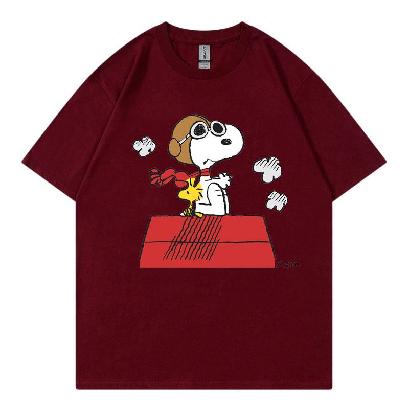 Snoopy Black Women T-shirt Summer Short Sleeve Cotton Men Women Tee Shirt Tops Cartoon Anime Couple Clothing Tops